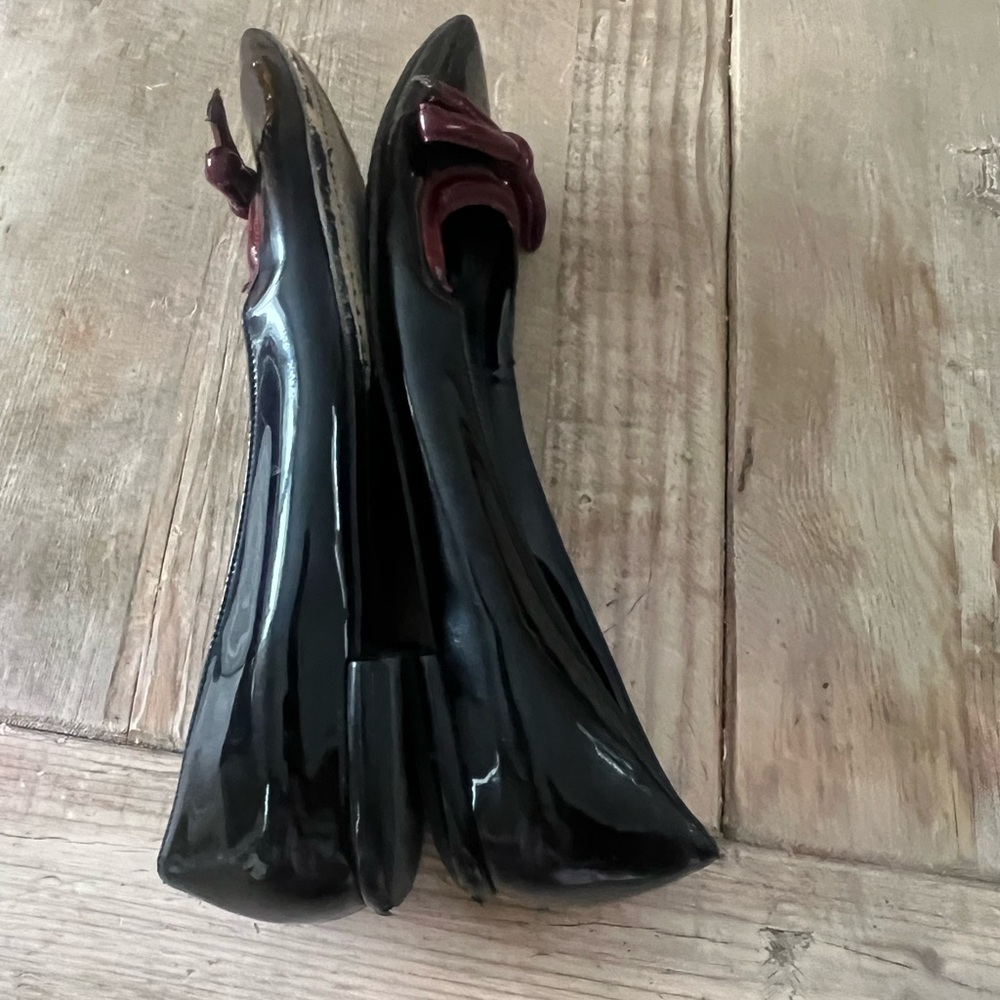 Prada Women's Black and Dark Red Patent Flats - Picture 8 of 13